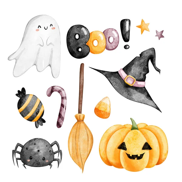 Ensemble Illustration Aquarelle Clipart Halloween — Image vectorielle