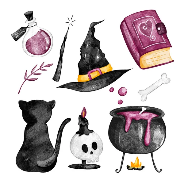 Conjunto Ilustración Acuarela Halloween Clipart — Vector de stock