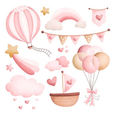 Bebek için suluboya bebek odası klip seti