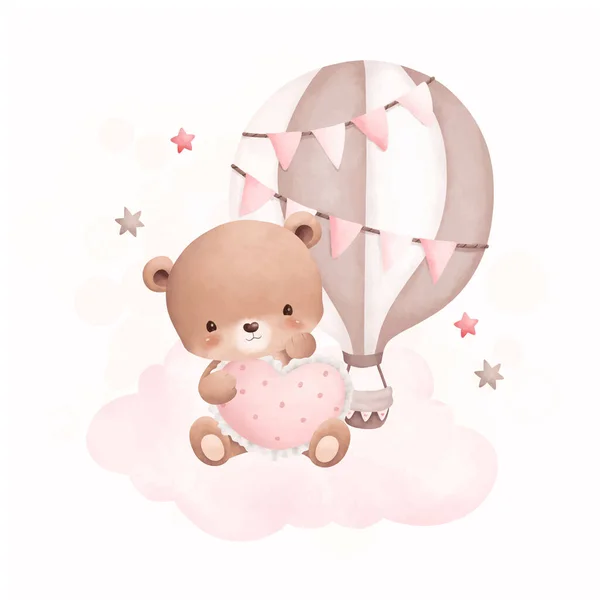 Cute Baby Bear Balonach Baby Bear Zabawki Balony Ilustracja Wektora — Wektor stockowy