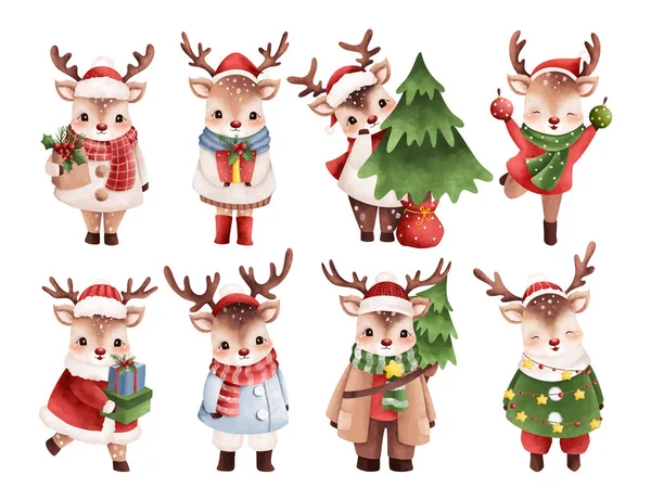 Karácsonyi Állatok Erdőben Vektor Illusztráció — Stock Vector