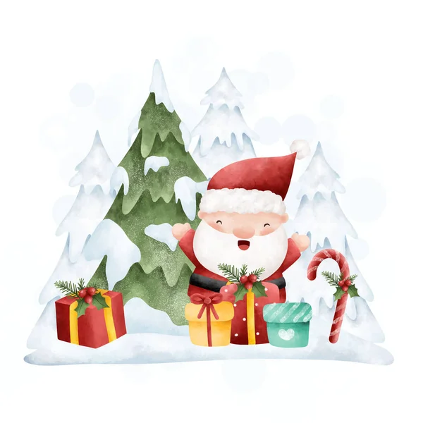 Karácsonyi Üdvözlőlap Télapóval Ajándékokkal — Stock Vector
