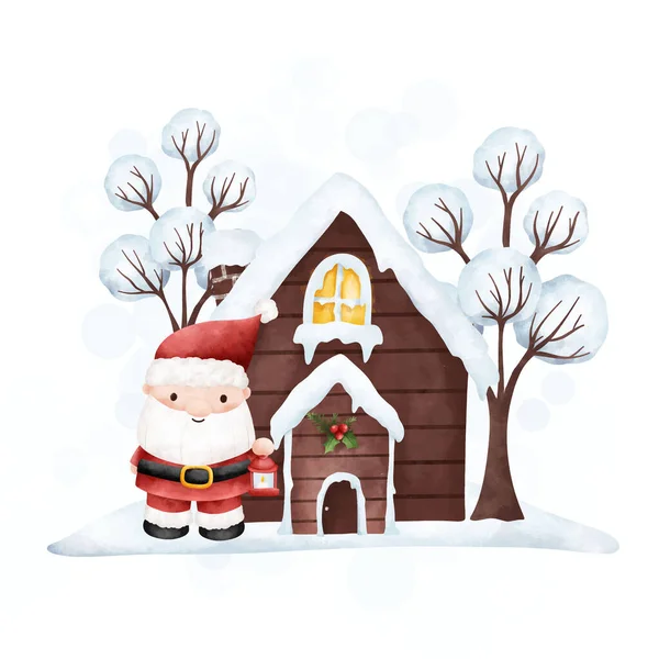 Weihnachtsgrußkarte Mit Weihnachtsmann Und Schneemann — Stockvektor