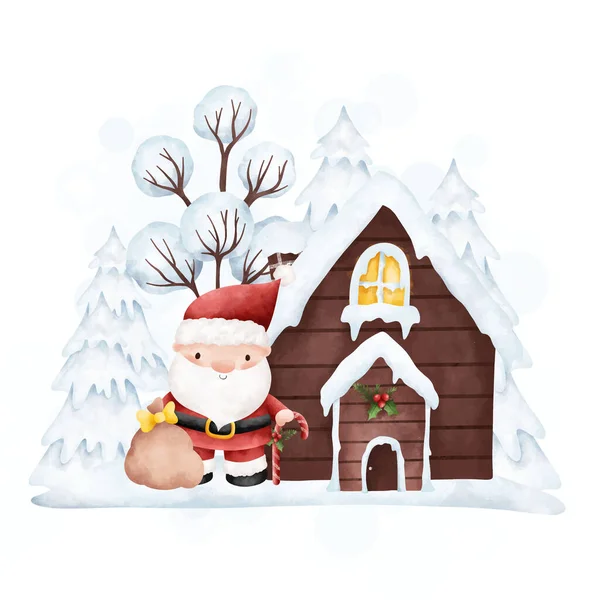 Christmas Card Snowman House Rendering — Stock Vector