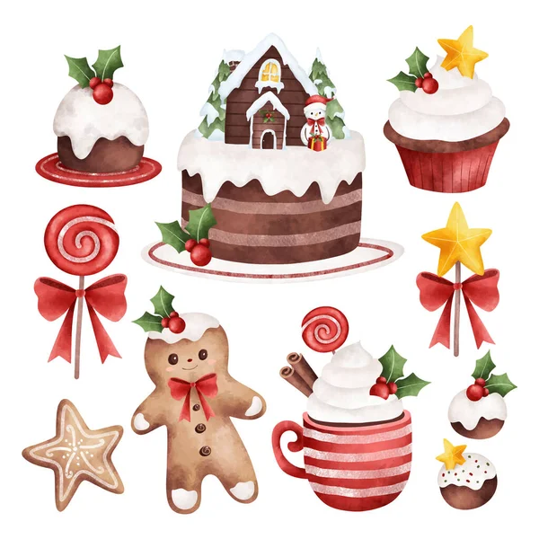 Weihnachtsset Mit Lebkuchen Und Süßigkeiten — Stockvektor
