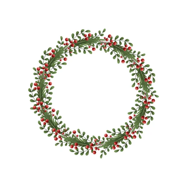 Christmas Wreath Fir Tree Branches Berries — Stock Vector