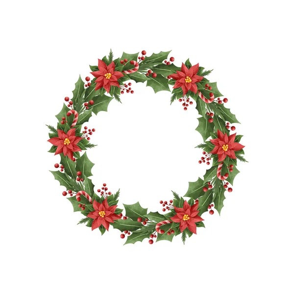 크리스마스 화환과 Poinsettia — 스톡 벡터