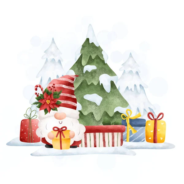 水彩イラスト 贈り物とクリスマスノーム — ストックベクタ