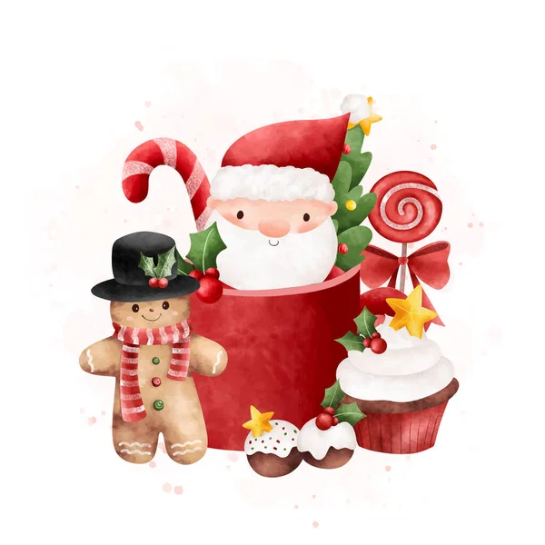 Watercolor Illustration Santa Claus Cup Christmas Ornaments — Stock Vector