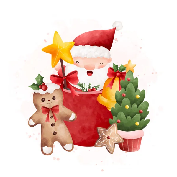 サンタクロースとクリスマスの装飾とクリスマスマグ — ストックベクタ