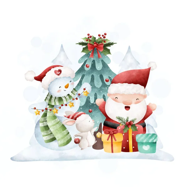 サンタ クラスと雪だるま付きのクリスマスカード — ストックベクタ