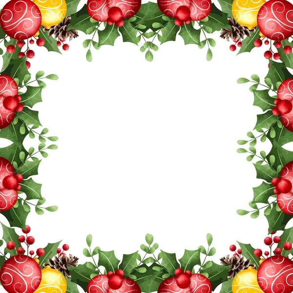 Watercolor Illustration Christmas Decoration Frame — Stock Vector