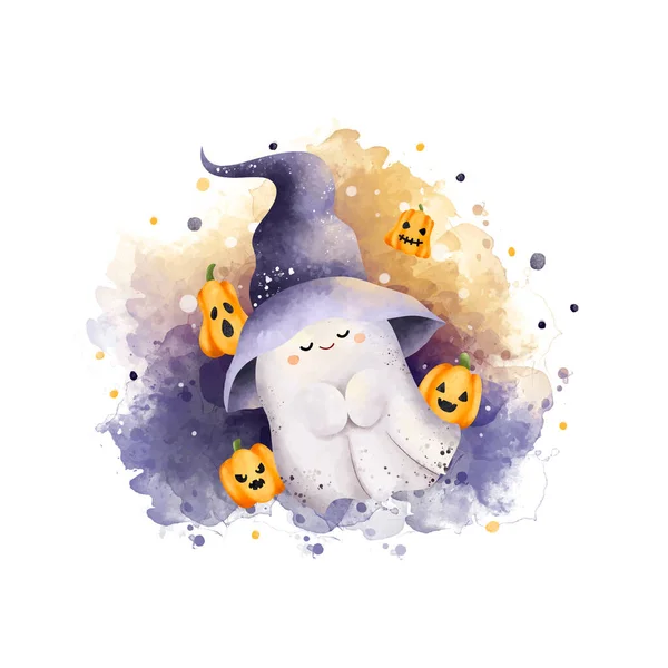 Halloween Pumpkin Ghosts Ghost Watercolor — Stock Vector