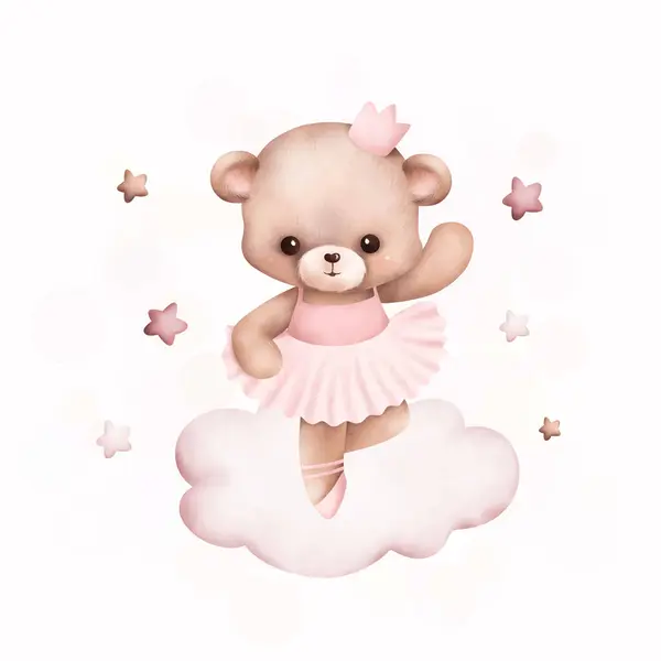 云彩上的水彩画可爱的玩具熊 — 图库矢量图片