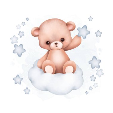 Suluboya Oyuncak Ayı Yıldızlarla Bulutlarda