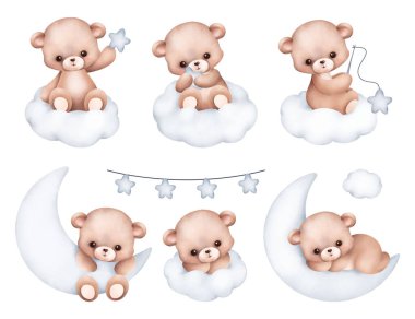 Bulutlardaki Oyuncak Ayı 'nın suluboya resimleri