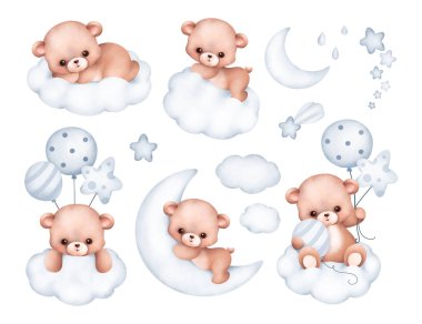 Bulutlardaki Oyuncak Ayı 'nın suluboya resimleri