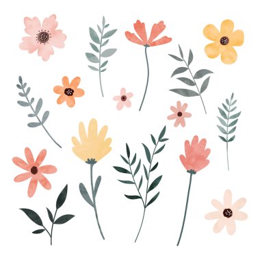 El çizimi suluboya çiçekler.