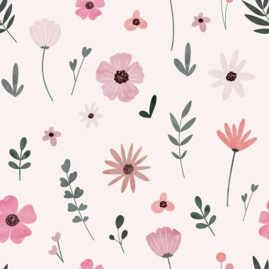 Kusursuz desenli çiçek ve yaprak. Suluboya Çizimi