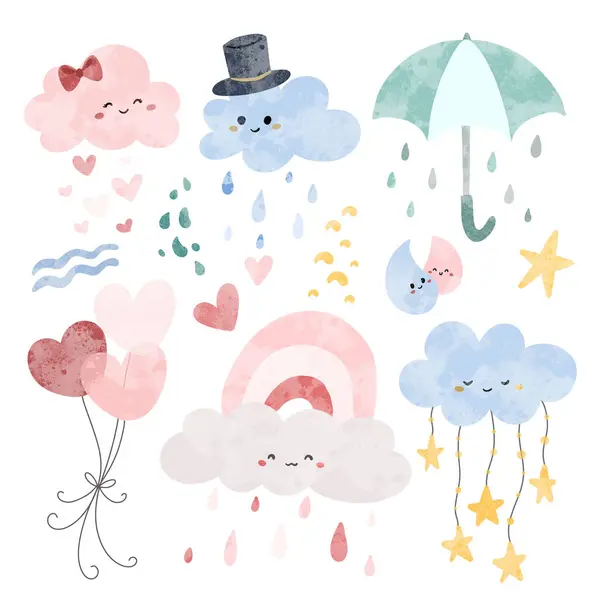 Conjunto Nuvens Bonitos Ilustração Dos Desenhos Animados — Vetor de Stock