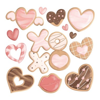 Beyaz arkaplanda farklı çerezler kümesi, illüstrasyon