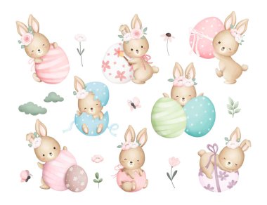 Tavşanlı paskalya yumurtaları, vektör çizimi..