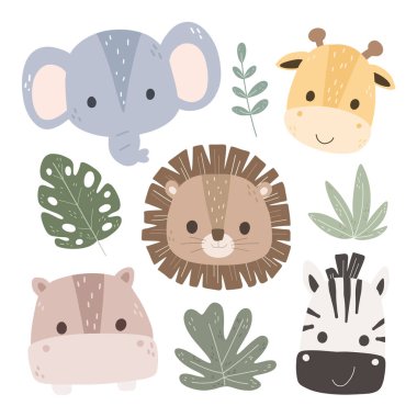 Safari Hayvanları Doodle Clipart seti