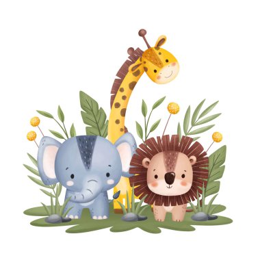 Suluboya Resim Şirin Hayvanlar ve Yapraklar