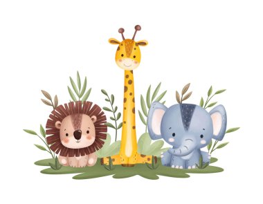 Suluboya Resim Şirin Hayvanlar ve Yapraklar