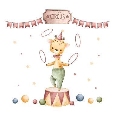 Suluboya Resim Şirin Bebek Zürafa Sirk Çalıyor