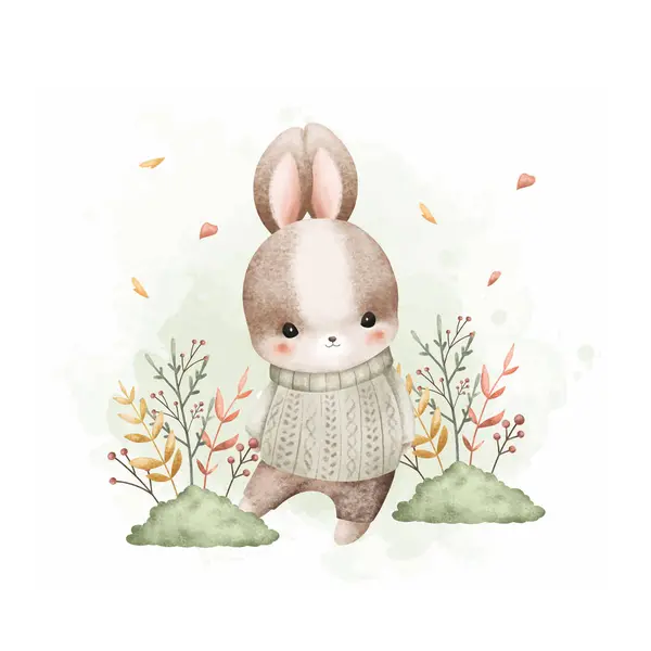 Watercolor Illustration Rabbits Autumn Leaves Garden Royalty Free Stock Illustrations