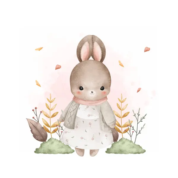 Watercolor Illustration Rabbits Autumn Leaves Garden Royalty Free Stock Vectors