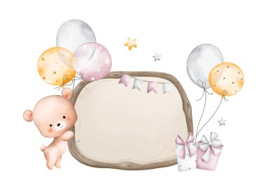 Oyuncak Ayı ve Balonlu Tahta Tahta Tahta Resimler