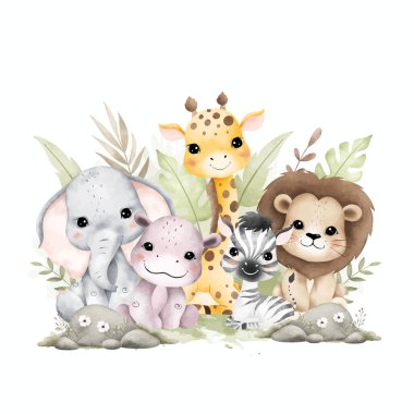 Safari Hayvanları ve Tropikal Yaprakların Resmedilmesi