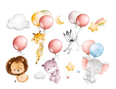 Safari hayvanlarının suluboya çizimleri