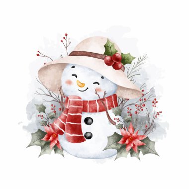 Suluboya Çizimi Kardan Adam ve Noel Dekorasyonu