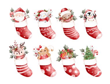 Noel Karakterli Kırmızı Noel Çorapları Seti