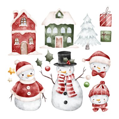 Noel elementlerinin suluboya çizimi