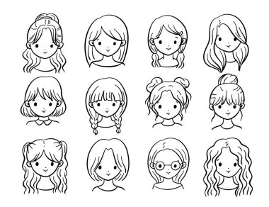 Doodle Kız Yüzü ve Saç Karakteri