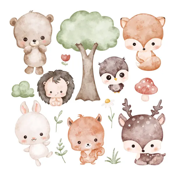 Şirin Bebek Orman Hayvanları Serisinin Suluboya Çizimi