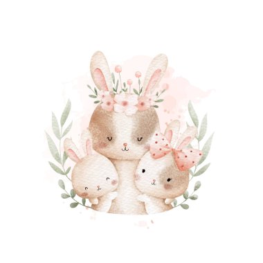 Suluboya Çizim: Anne ve Bebek Tavşan