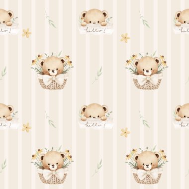 Suluboya Şirin Bebek Ayı Kusursuz Desen