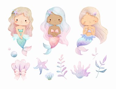 Tatlı Deniz Kızı ve Deniz Yaratığı 'nın Suluboya Çizimi