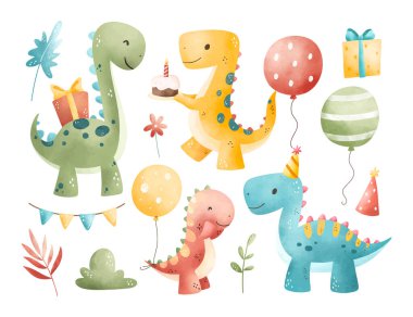 Mutlu Dinozorlar ve Doğum Günü Elementleri Seti