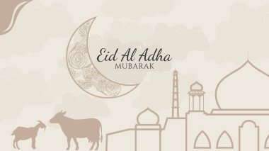 Kurban Bayramı arka plan vektör düz tasarımı Pastel renk ve karalama tarzı. Tebrik kartı için uygun. yatay poster. Web sitesi başlığı