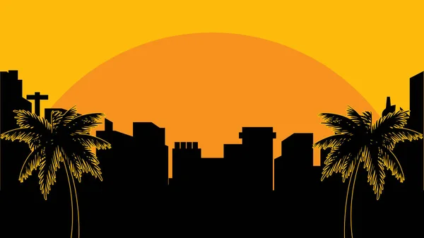Sunset City Vector Art Design Good Use Background Poster Banner — Διανυσματικό Αρχείο