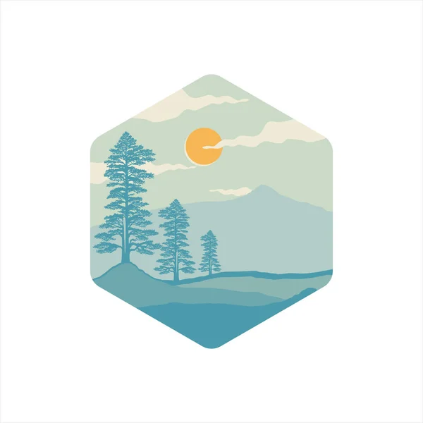 Pine Trees Landscape Logo Design Vector Illustration Mountain View — Stock Vector