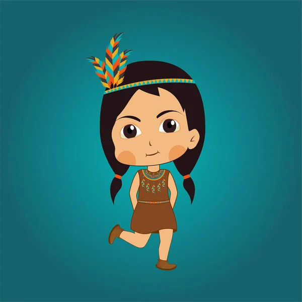 Niedlichen Indianischen Indischen Mädchen Vektor Illustration Niedlichen Indischen Amerikanischen Mädchen — Stockvektor