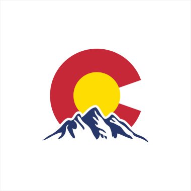 Colorado Eyaleti 'ni Colorado Günü' nde temsil etmek üzere logo tasarımı için uygun dağ vektör illüstrasyonlu Colorado logosu