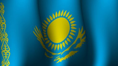 Kazakistan 'ın bayram, bayram günü ve Kazakistan' da ulusal bağımsızlık günü hakkında poster tasarımı için uygun bayrak arkaplan tasarımı çizimi sallaması